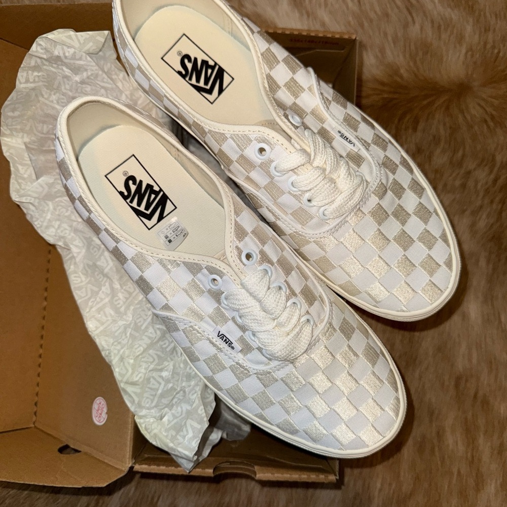 Vans Authentic Embroidered Checker Sneakers in White